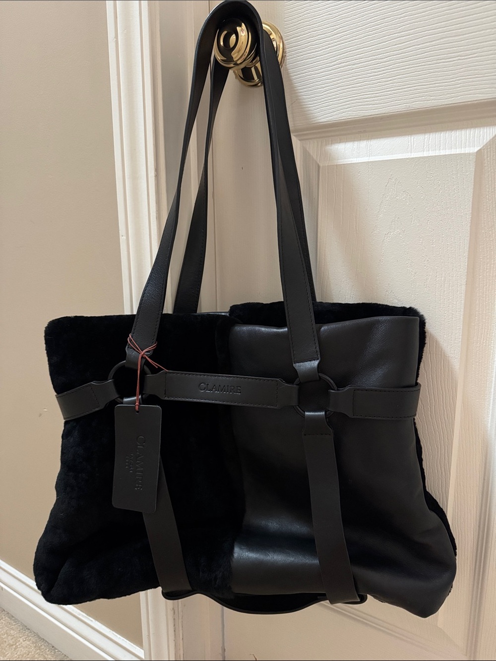 Black Leather and Shearling Tote